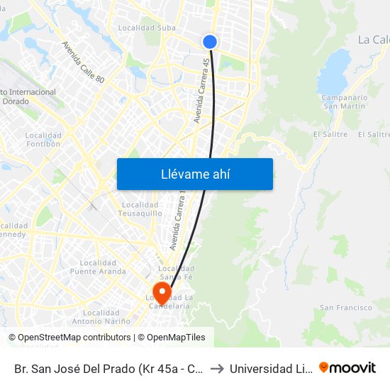 Br. San José Del Prado (Kr 45a - Cl 137) to Universidad Libre map