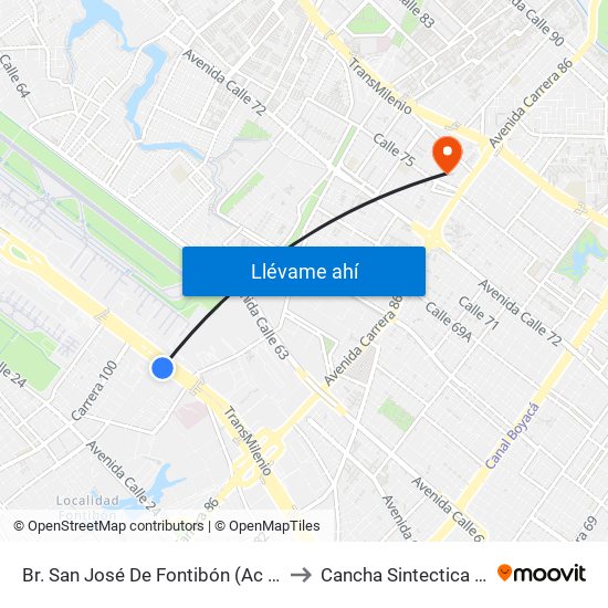 Br. San José De Fontibón (Ac 26 - Kr 96a) to Cancha Sintectica Fútbol 7 map