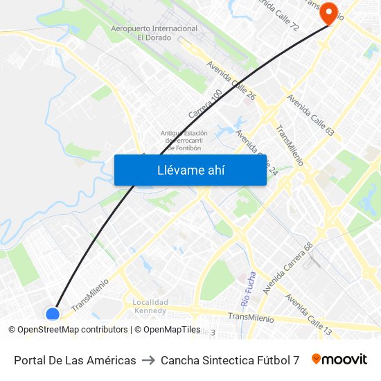 Portal De Las Américas to Cancha Sintectica Fútbol 7 map