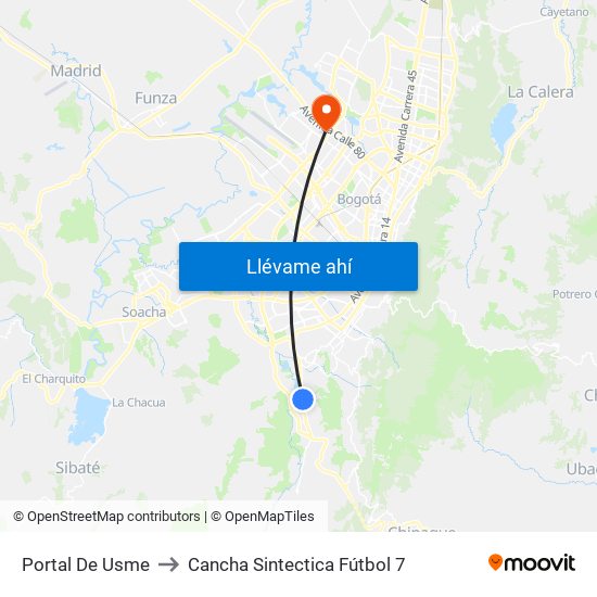 Portal De Usme to Cancha Sintectica Fútbol 7 map