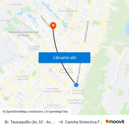 Br. Teusaquillo (Ac 32 - Av. Caracas) to Cancha Sintectica Fútbol 7 map