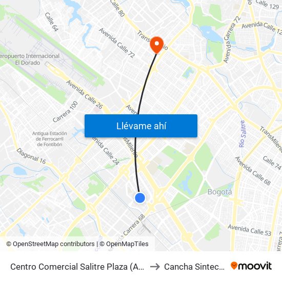 Centro Comercial Salitre Plaza (Av. La Esperanza - Kr 68b) to Cancha Sintectica Fútbol 7 map