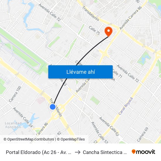 Portal Eldorado (Ac 26 - Av. C. De Cali) to Cancha Sintectica Fútbol 7 map