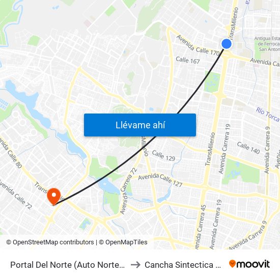 Portal Del Norte (Auto Norte - Cl 174a) to Cancha Sintectica Fútbol 7 map