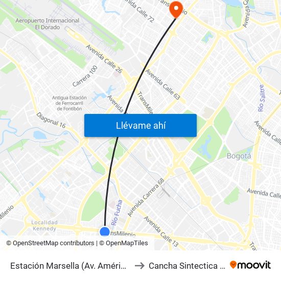 Estación Marsella (Av. Américas - Kr 69b) to Cancha Sintectica Fútbol 7 map