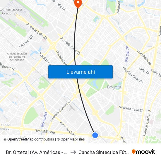 Br. Ortezal (Av. Américas - Tv 39) to Cancha Sintectica Fútbol 7 map