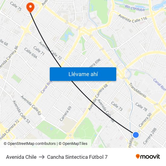 Avenida Chile to Cancha Sintectica Fútbol 7 map