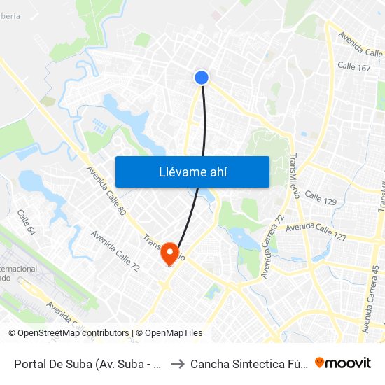 Portal De Suba (Av. Suba - Kr 106) to Cancha Sintectica Fútbol 7 map