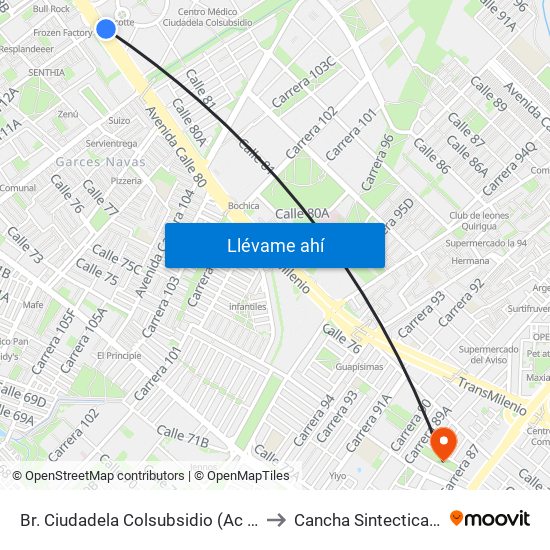 Br. Ciudadela Colsubsidio (Ac 80 - Kr 112a) to Cancha Sintectica Fútbol 7 map