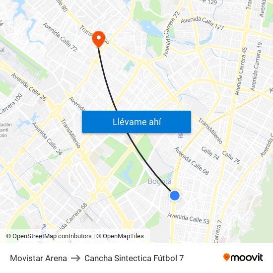 Movistar Arena to Cancha Sintectica Fútbol 7 map