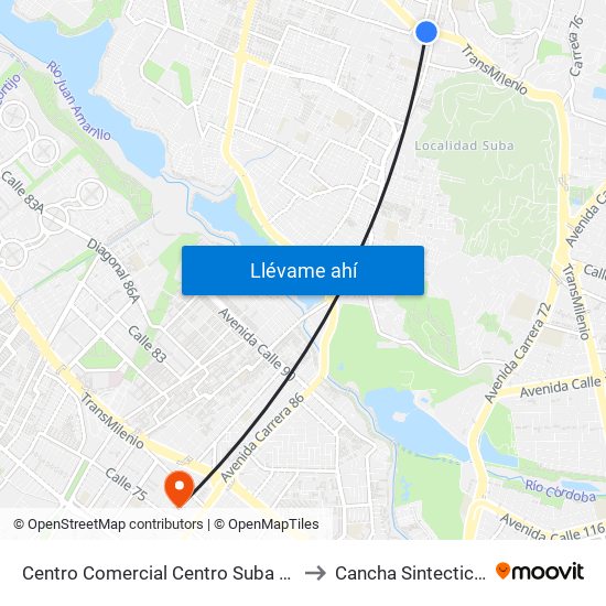 Centro Comercial Centro Suba (Av. Suba - Kr 91) to Cancha Sintectica Fútbol 7 map