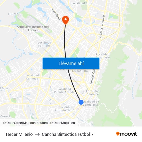 Tercer Milenio to Cancha Sintectica Fútbol 7 map