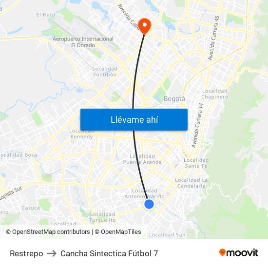 Restrepo to Cancha Sintectica Fútbol 7 map