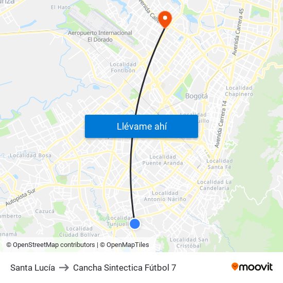 Santa Lucía to Cancha Sintectica Fútbol 7 map