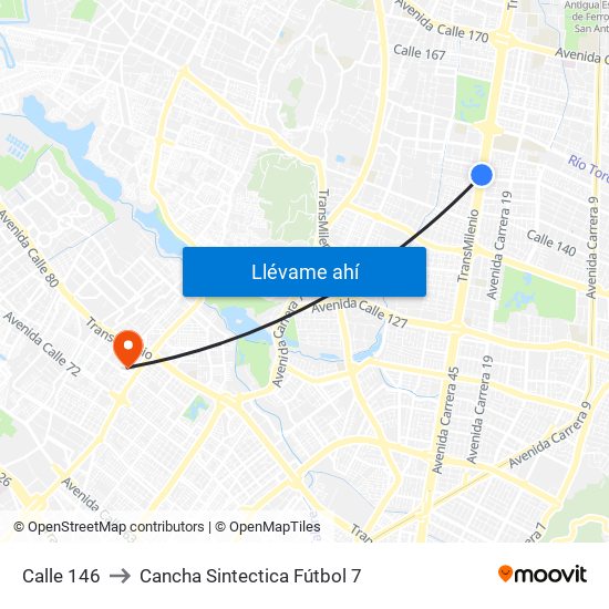 Calle 146 to Cancha Sintectica Fútbol 7 map