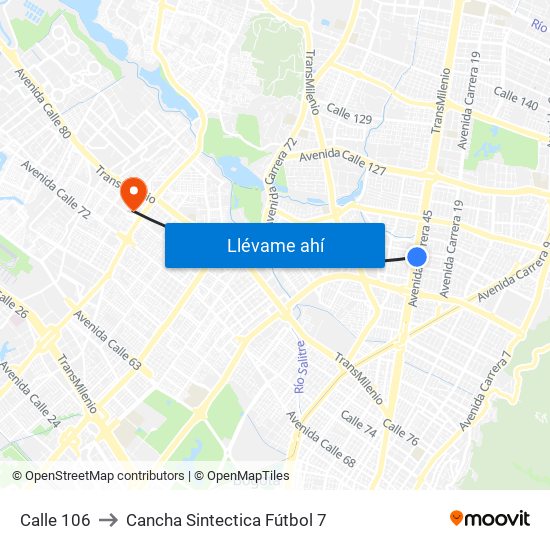 Calle 106 to Cancha Sintectica Fútbol 7 map