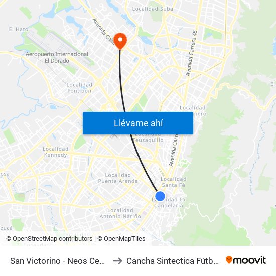 San Victorino - Neos Centro to Cancha Sintectica Fútbol 7 map