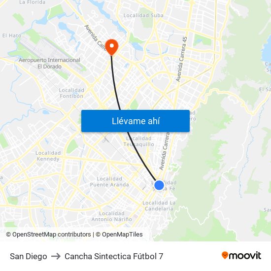 San Diego to Cancha Sintectica Fútbol 7 map