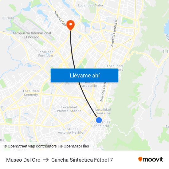 Museo Del Oro to Cancha Sintectica Fútbol 7 map