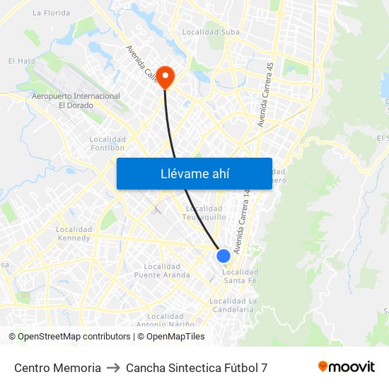 Centro Memoria to Cancha Sintectica Fútbol 7 map