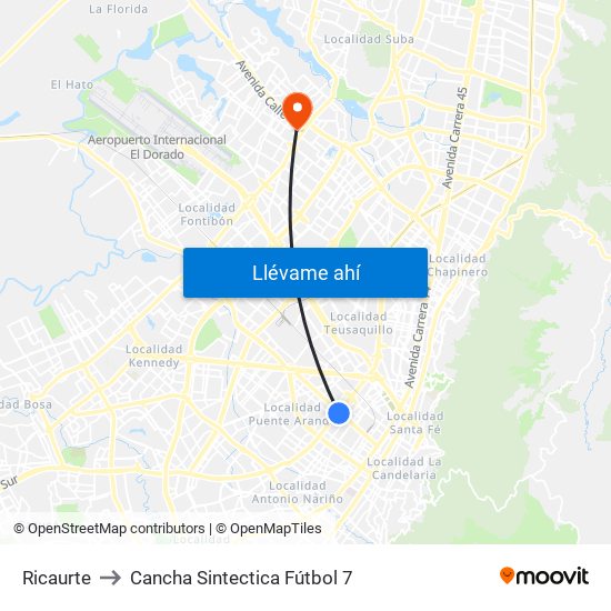 Ricaurte to Cancha Sintectica Fútbol 7 map