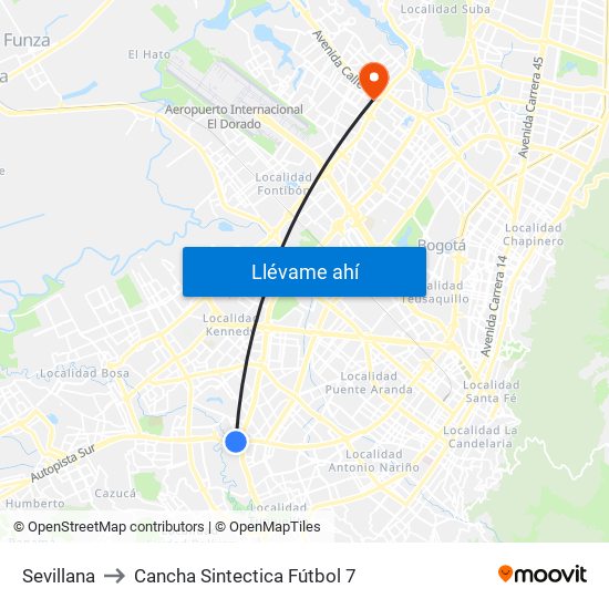 Sevillana to Cancha Sintectica Fútbol 7 map