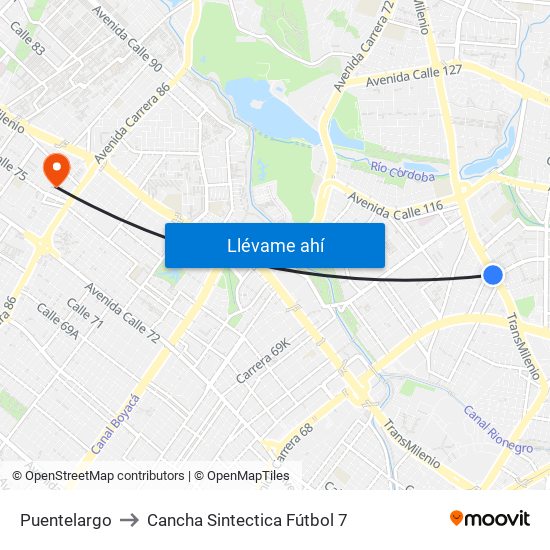 Puentelargo to Cancha Sintectica Fútbol 7 map