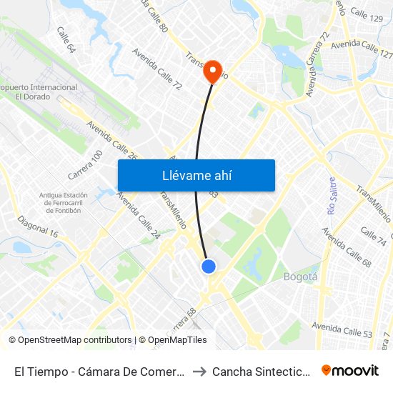 El Tiempo - Cámara De Comercio De Bogotá to Cancha Sintectica Fútbol 7 map