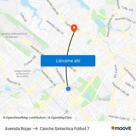 Avenida Rojas to Cancha Sintectica Fútbol 7 map