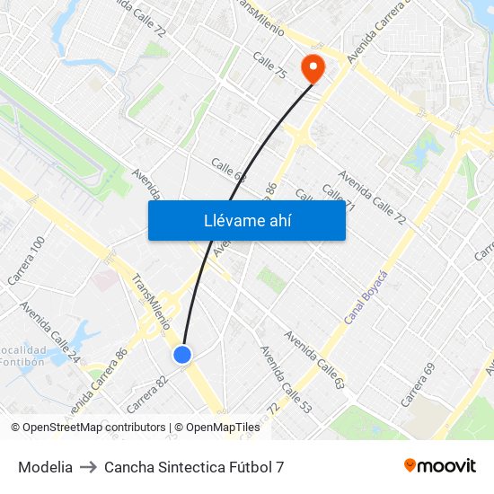 Modelia to Cancha Sintectica Fútbol 7 map