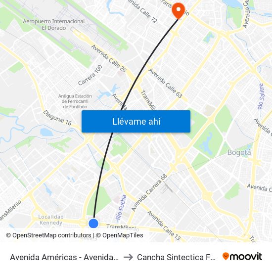 Avenida Américas - Avenida Boyacá to Cancha Sintectica Fútbol 7 map