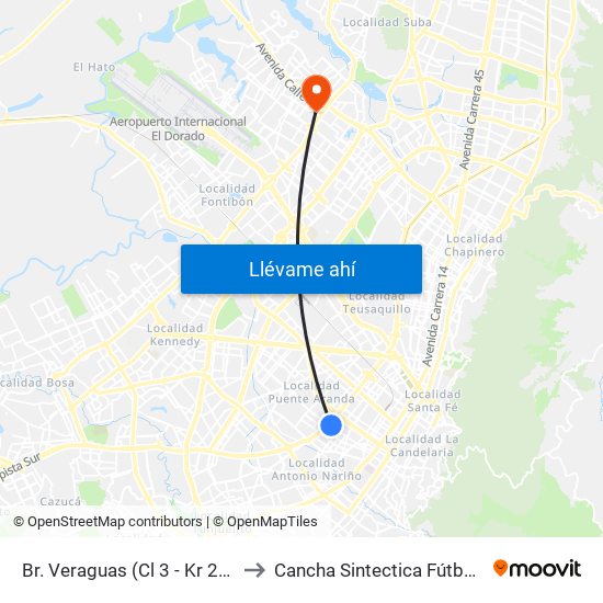 Br. Veraguas (Cl 3 - Kr 29a) to Cancha Sintectica Fútbol 7 map