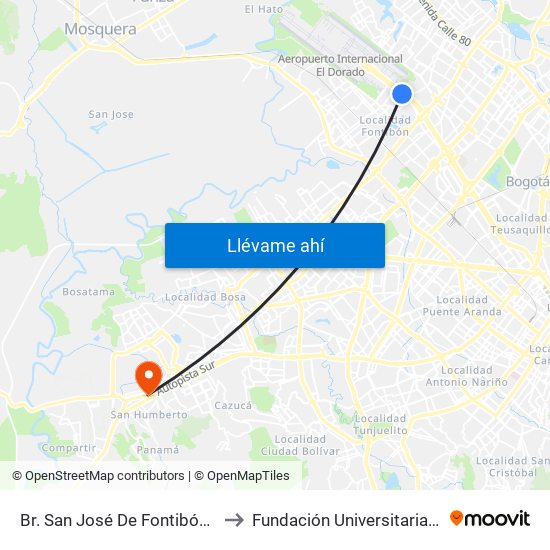 Br. San José De Fontibón (Ac 26 - Kr 96a) to Fundación Universitaria Del Área Andina map