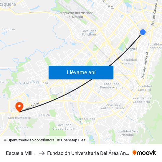 Escuela Militar to Fundación Universitaria Del Área Andina map