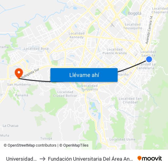 Universidades to Fundación Universitaria Del Área Andina map