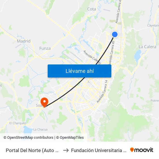 Portal Del Norte (Auto Norte - Cl 174a) to Fundación Universitaria Del Área Andina map