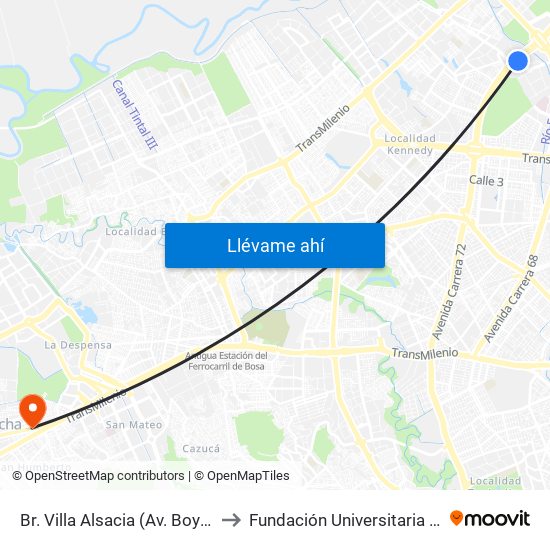 Br. Villa Alsacia (Av. Boyacá - Cl 12a) (A) to Fundación Universitaria Del Área Andina map