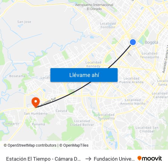 Estación El Tiempo - Cámara De Comercio De Bogotá (Ac 26 - Kr 68b Bis) to Fundación Universitaria Del Área Andina map