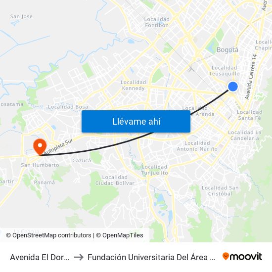 Avenida El Dorado to Fundación Universitaria Del Área Andina map
