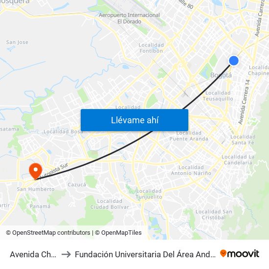 Avenida Chile to Fundación Universitaria Del Área Andina map