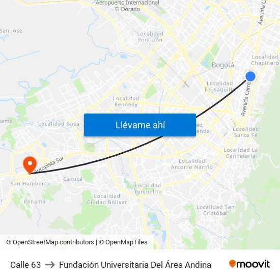 Calle 63 to Fundación Universitaria Del Área Andina map