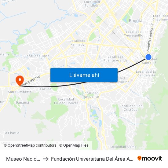 Museo Nacional to Fundación Universitaria Del Área Andina map