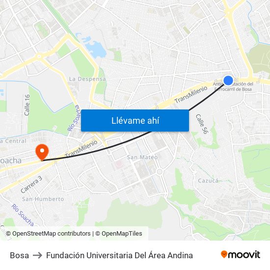 Bosa to Fundación Universitaria Del Área Andina map