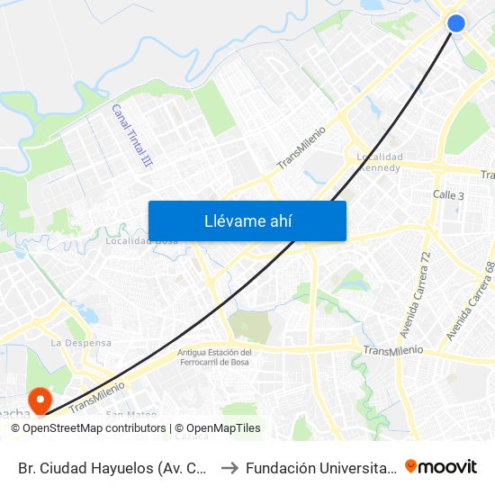 Br. Ciudad Hayuelos (Av. Centenario - Av. C. De Cali) to Fundación Universitaria Del Área Andina map