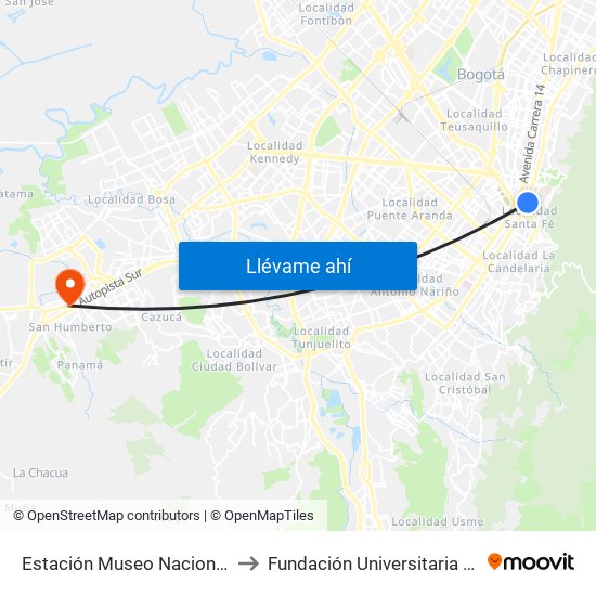 Estación Museo Nacional (Ak 7 - Cl 29) to Fundación Universitaria Del Área Andina map