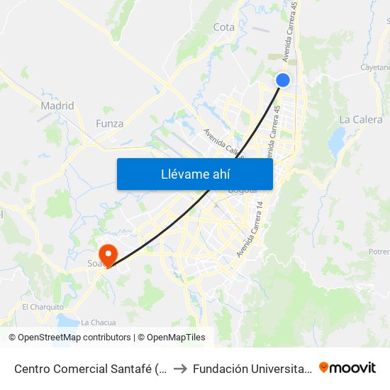 Centro Comercial Santafé (Auto Norte - Cl 187) (B) to Fundación Universitaria Del Área Andina map