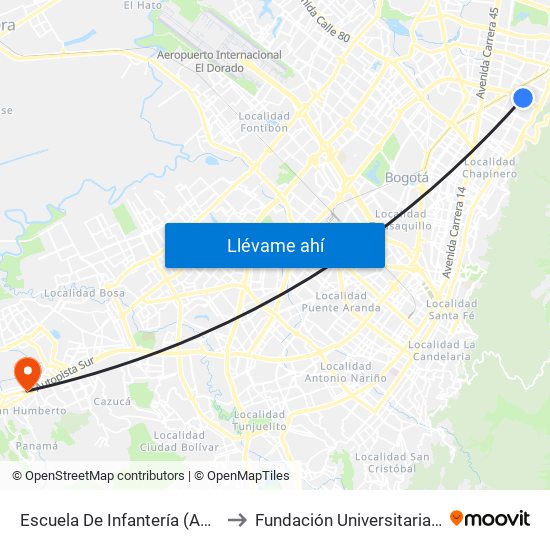 Escuela De Infantería (Ac 100 - Kr 11a) (B) to Fundación Universitaria Del Área Andina map