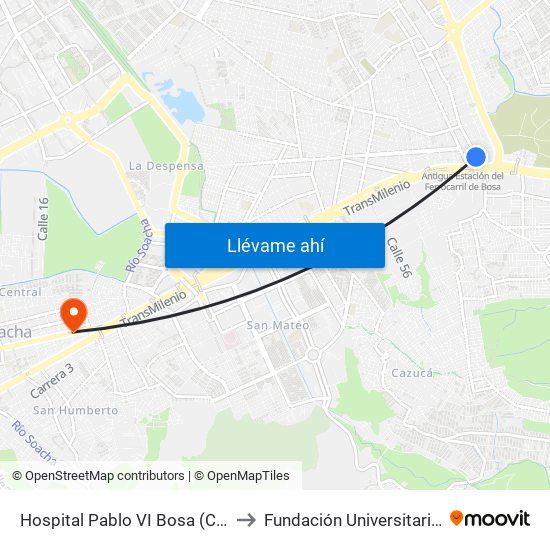Hospital Pablo VI Bosa (Cl 63 Sur - Kr 77g) (A) to Fundación Universitaria Del Área Andina map