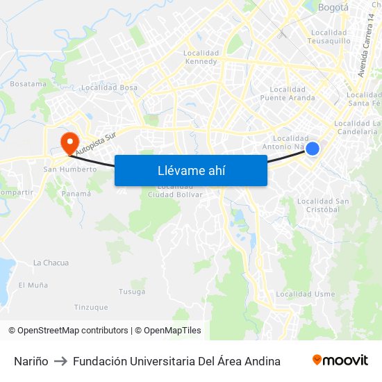 Nariño to Fundación Universitaria Del Área Andina map