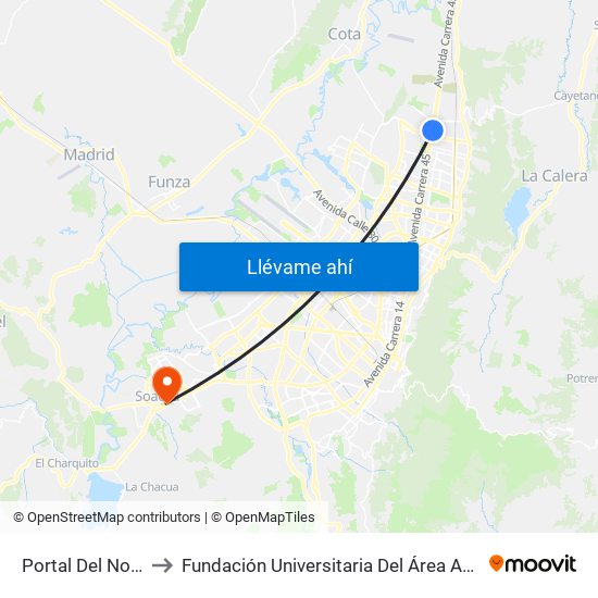 Portal Del Norte to Fundación Universitaria Del Área Andina map